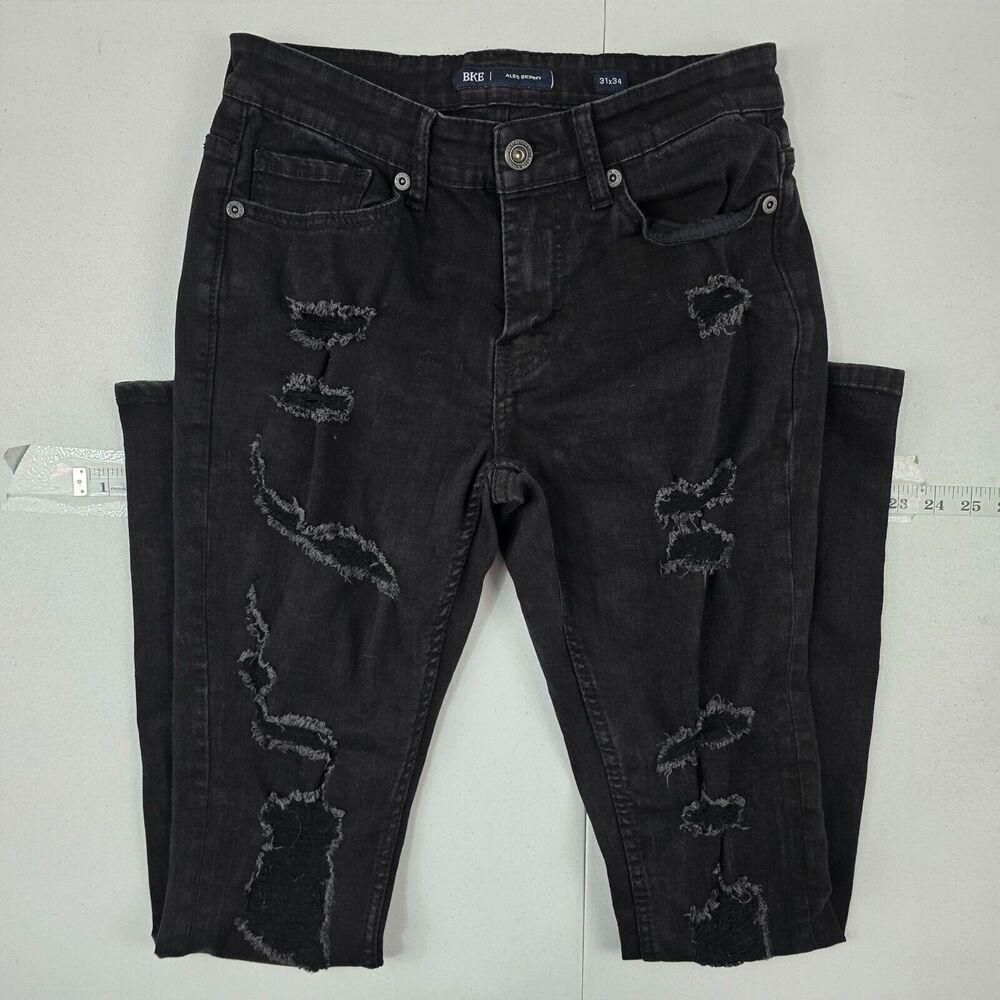 BKE Alec Skinny jeansβ 31x34 distressed black denim mens slim 4891